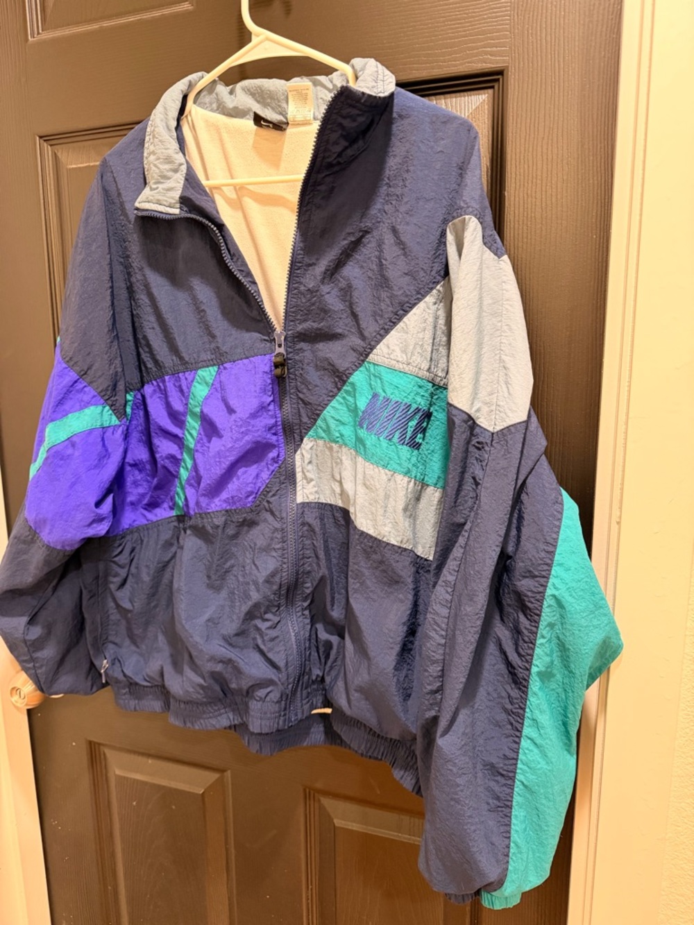 Vintage Nike Geometric Colorblock Windbreaker Jacket XL Purple Teal Gray